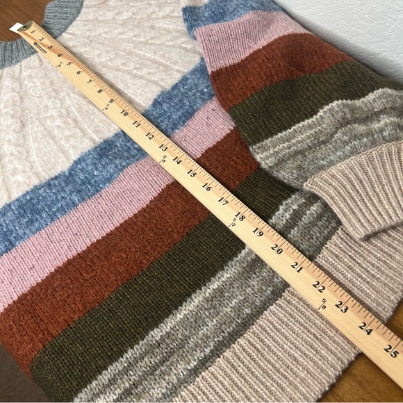 New Madewell Deacon Cableknit Mockneck Sweater in Stripe Wool Blend Size Large - Picture 6 of 9